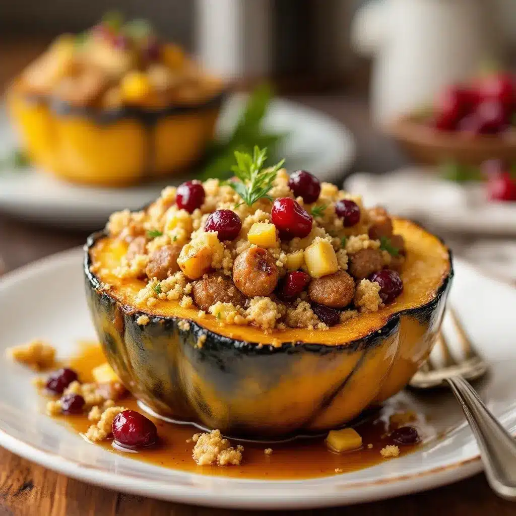 easy sausage and cranberry stuffed acorn squash preparation steps
