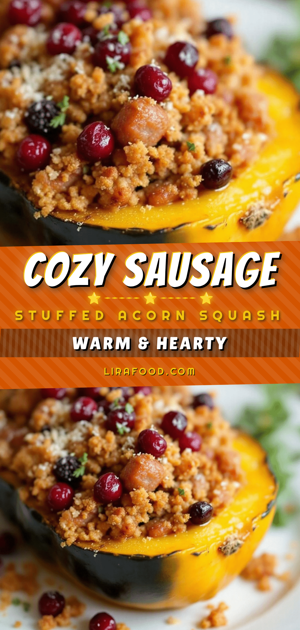 Easy Sausage Stuffed Acorn Squash with Cranberries recipe
