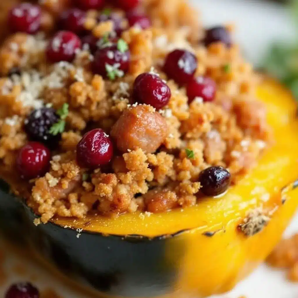 Easy Sausage Stuffed Acorn Squash with Cranberries - featured image