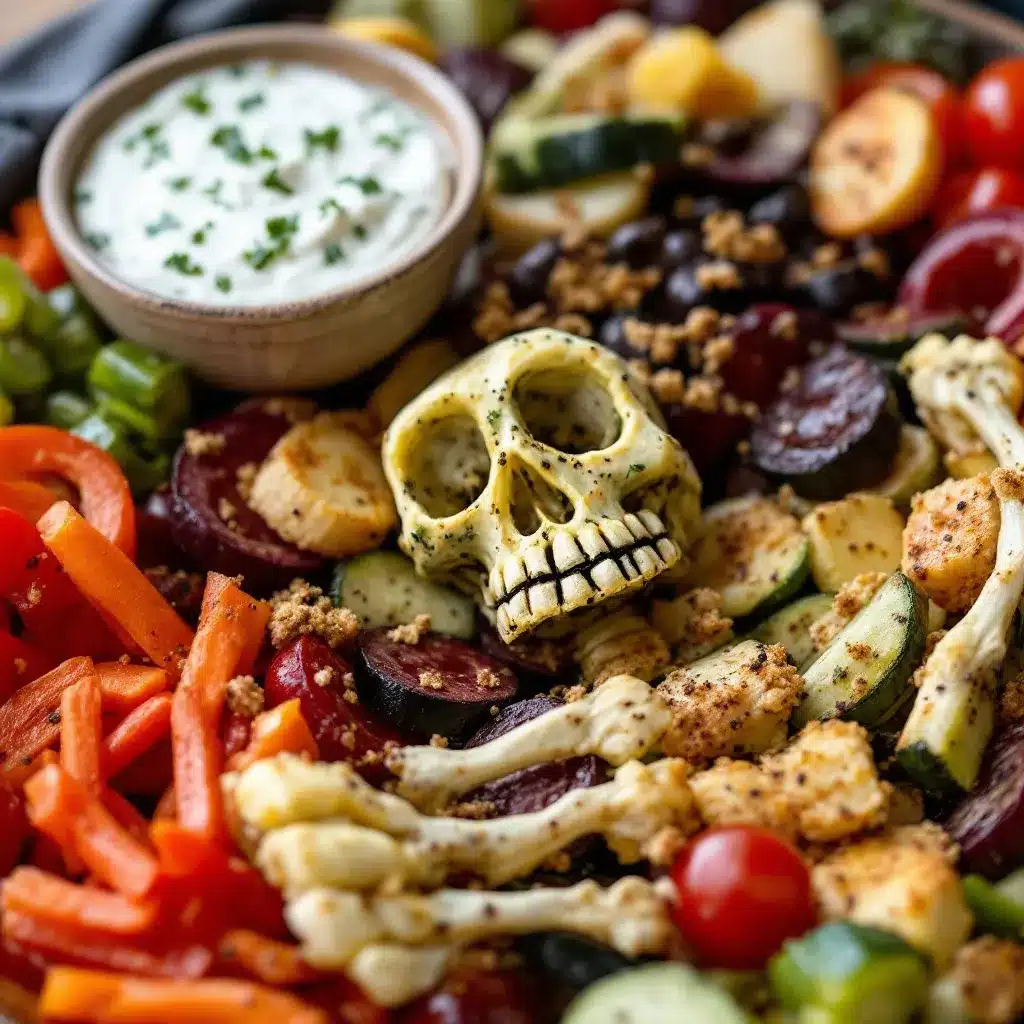 Halloween veggie skeleton platter preparation steps