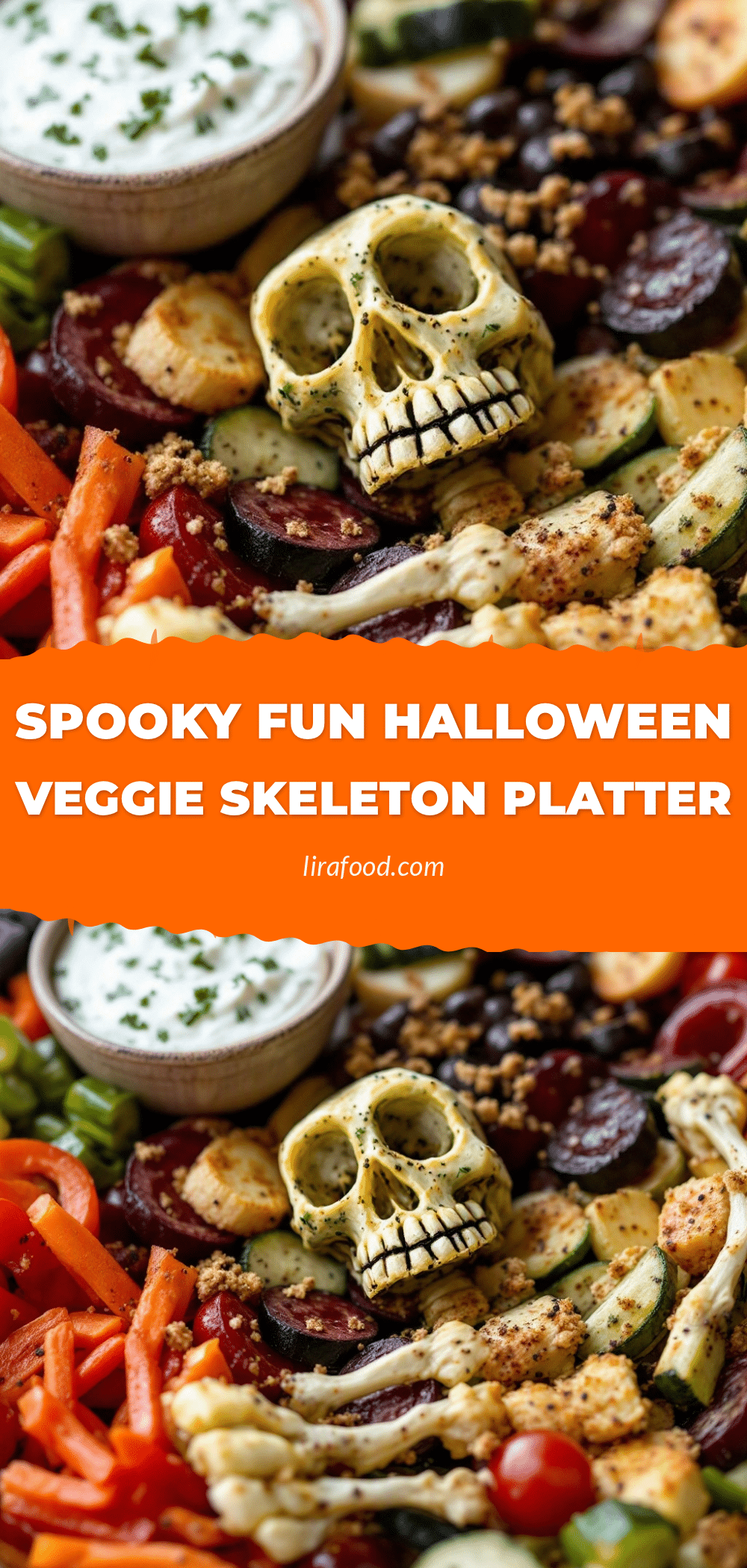 Halloween veggie skeleton platter recipe