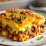 loaded breakfast casserole with sausage and hash browns - featured image