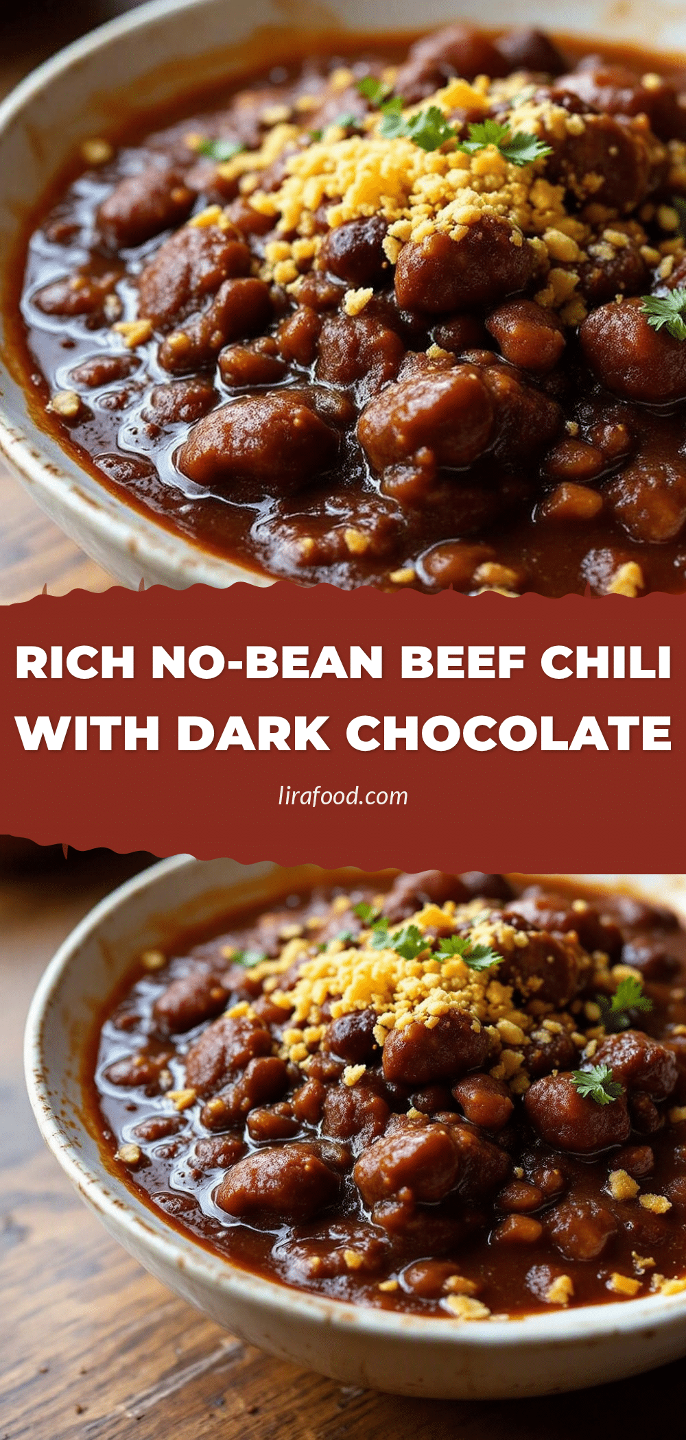 rich no-bean beef chili with dark chocolate recipe