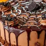spooky spiderweb chocolate drip cake - featured image