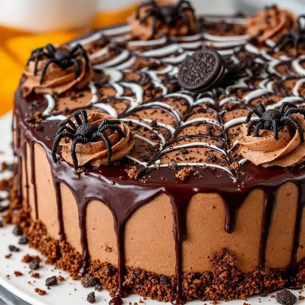 spooky spiderweb chocolate drip cake preparation steps